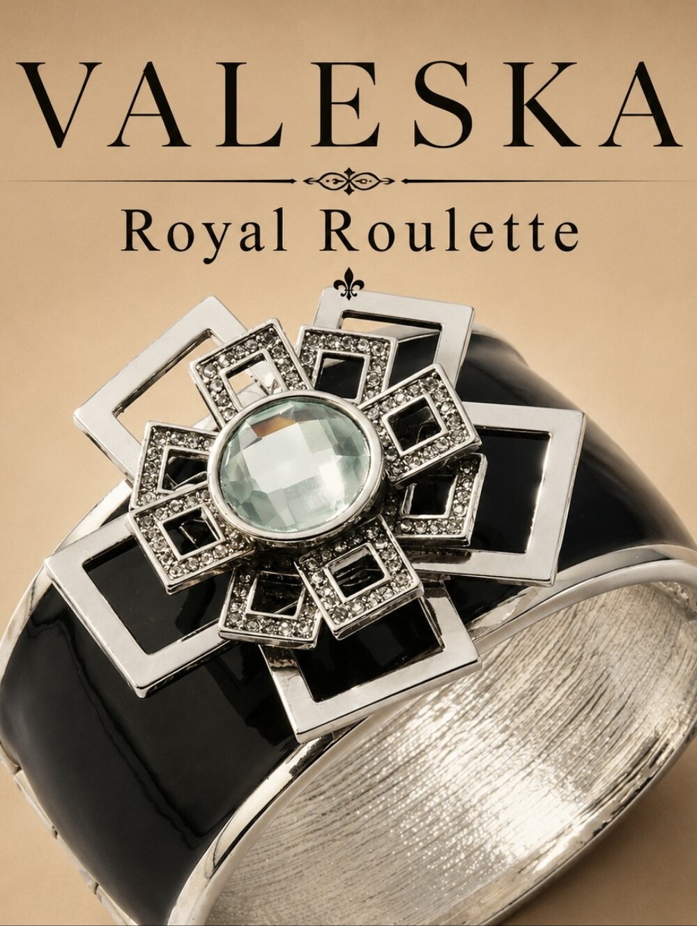 VALESKA Royal Roulette" Black Enamel and Clear Stone Bangle Bracelet